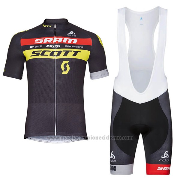 2018 Abbigliamento Ciclismo Scott Sram Nero Manica Corta e Salopette